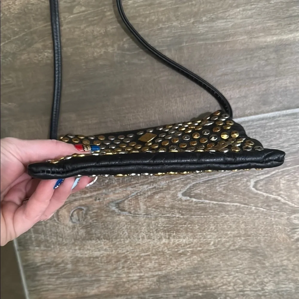 Vintage Rare Atalla Black and Gold Studded crossbody with Edgy Design